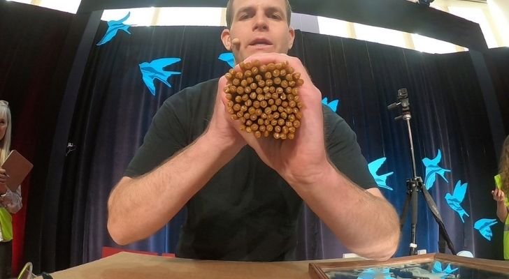 David Rush about to cram 100 candles into his mouth