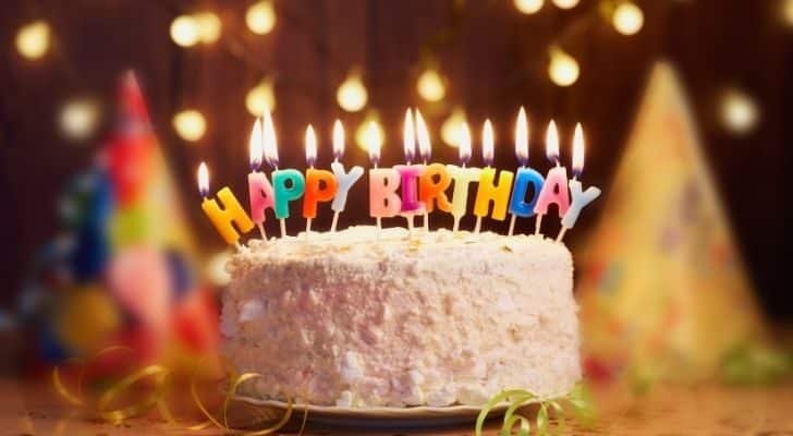Birthday cake with lit up candles