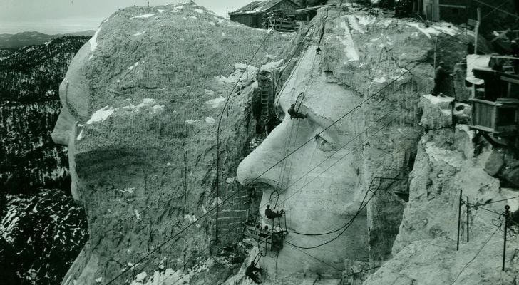 Mount Rushmore being constructed