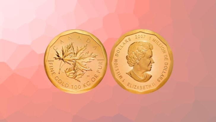 The front and back of the Big Maple Leaf coin